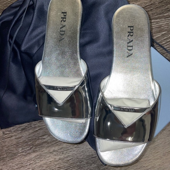 Prada Silver Metallic Sandal Slide - Picture 3 of 3